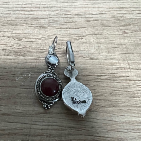 Lia Sophia Silver and Red Earrings with Spiral Design and Gemstones - Picture 2 of 2